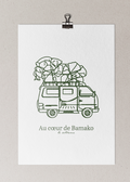 Affiche illustrée contemporaine du bus Sotrama au coeur de Bamako décoration salon
